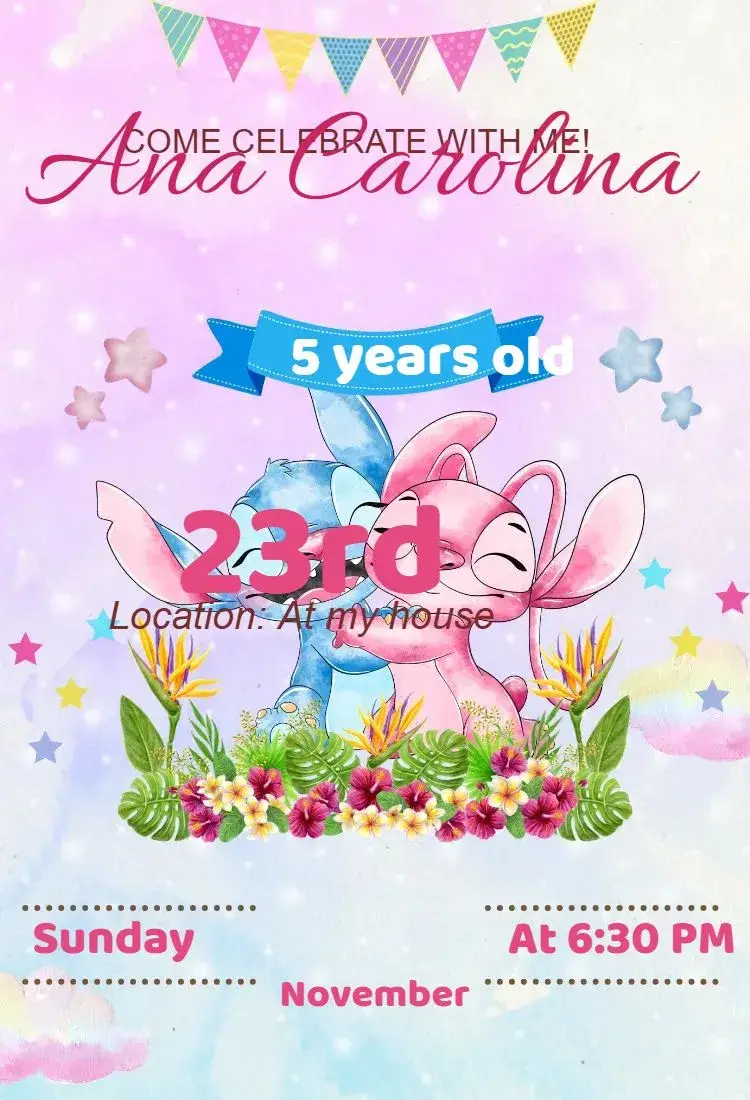 Invite digital invitation stitch and angel editable and customizable