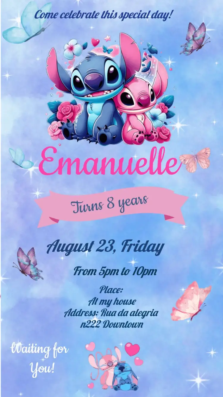 Stitch And Angel Disney invitation