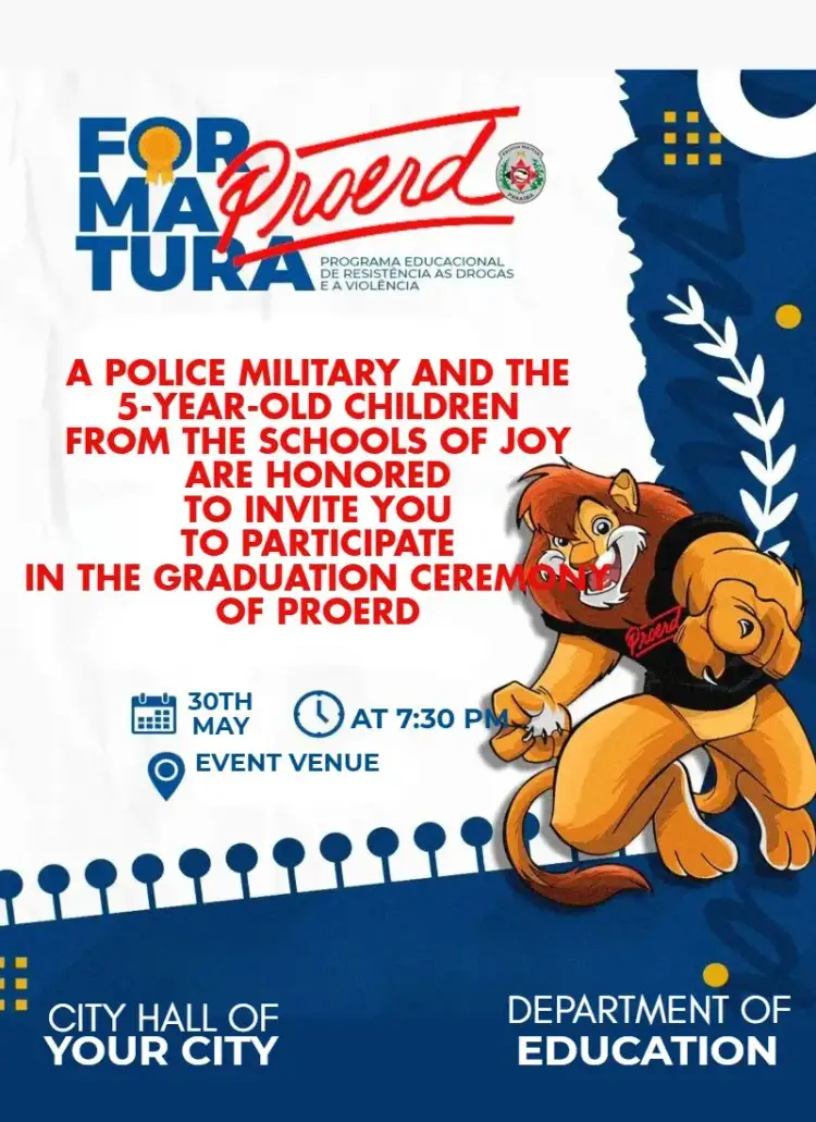 Invitation Proerd School Graduation – Sweet 15 theme colorful, modern, thematic, security, fun, youthful