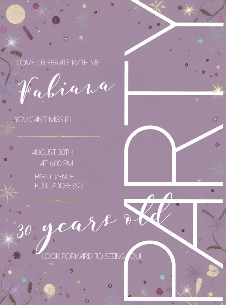 Invite 30 Years Lilac Minimalist Party editable and customizable