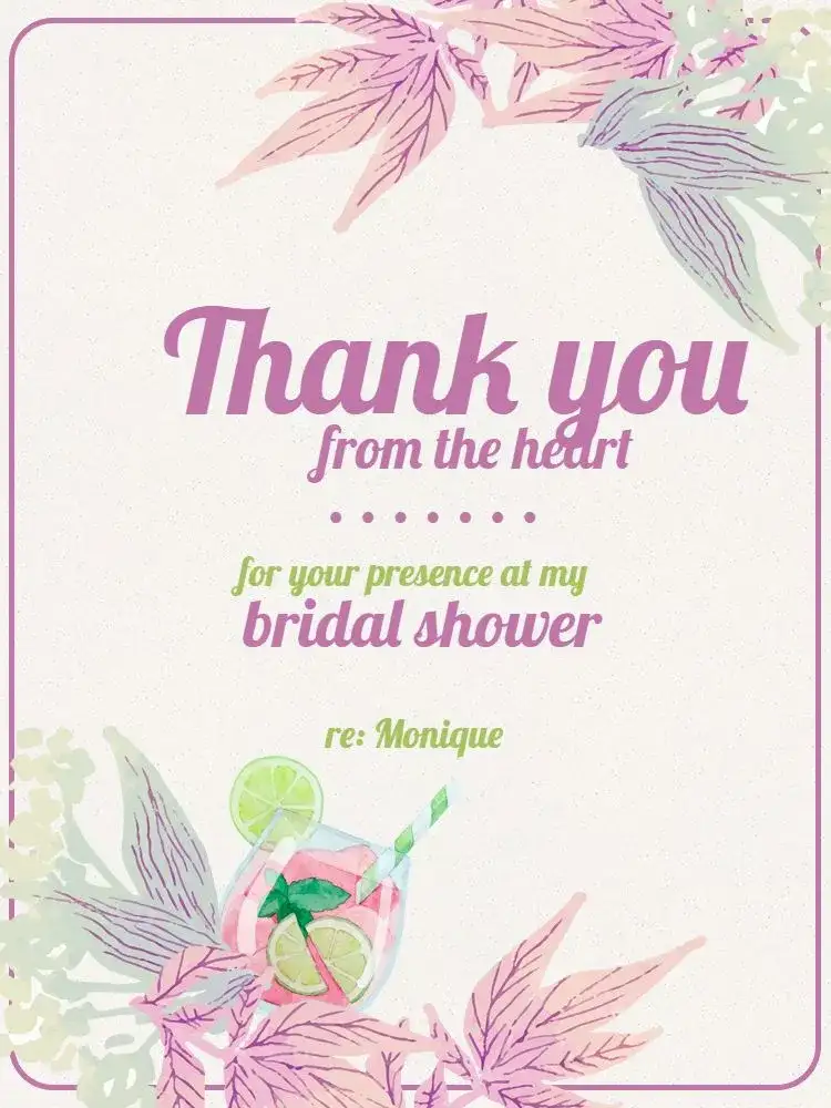 Thank You Card Presence Purple Female Bridal Shower