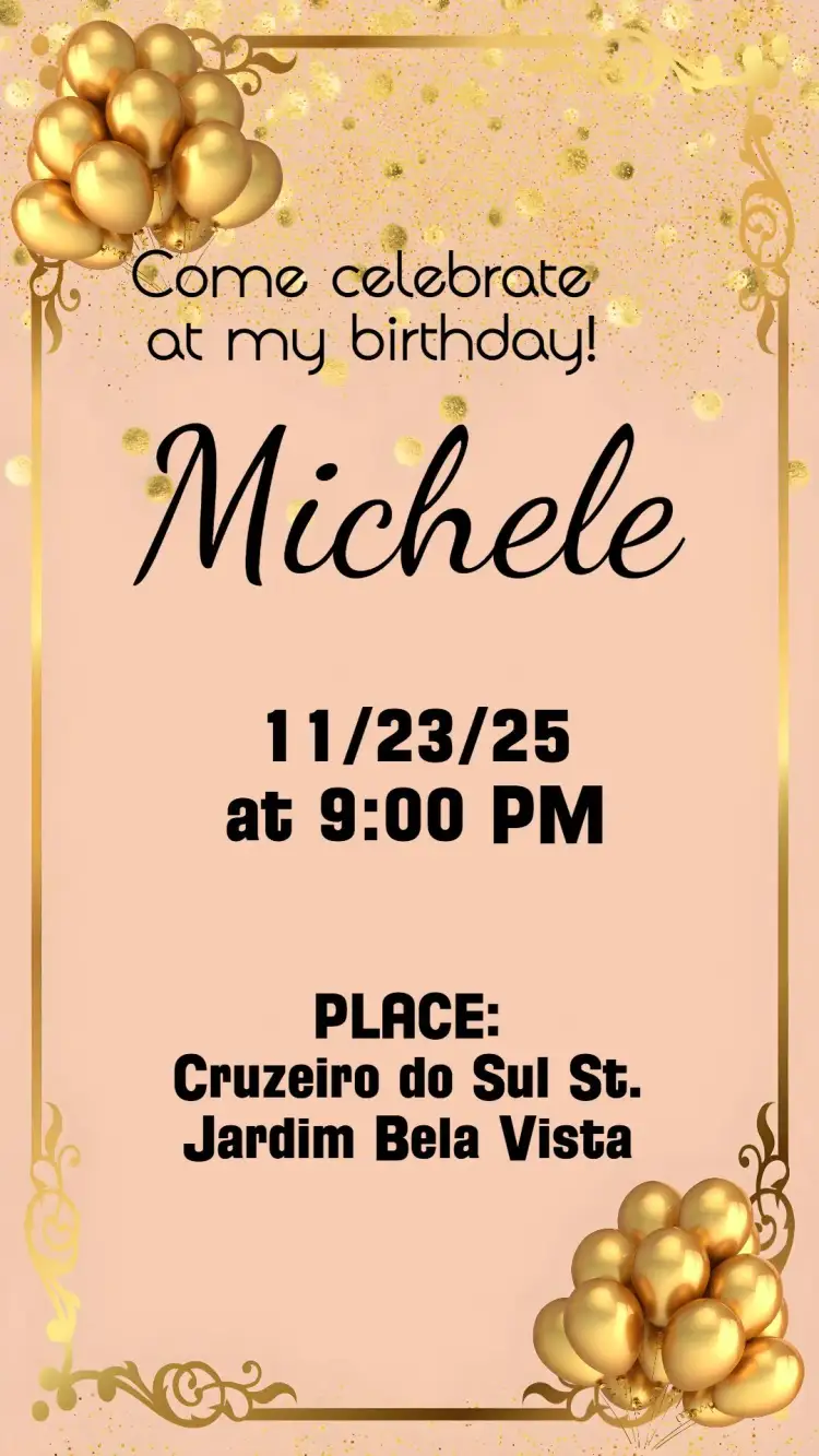 Invitation Adult Birthday – Birthday theme golden, modern, elegant, balloon, minimalist