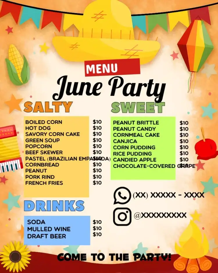 Invitation Menu Art June/July Party – Commemorative Dates theme colorful, typical, vintage, festive, rustic, cheerful