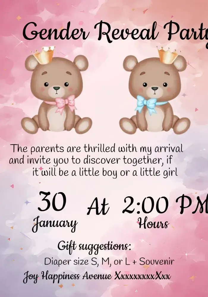 Teddy Bear Royalty Bows Gender Reveal Tea Party invitation