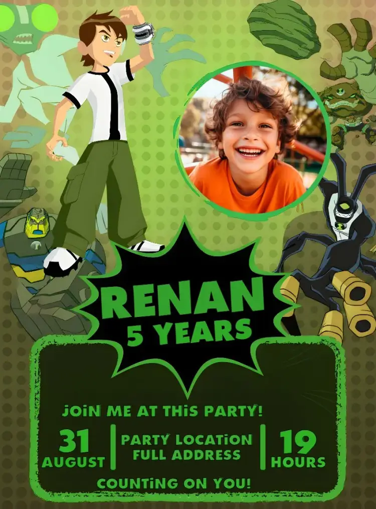Ben 10 With Photo Tennyson invitation