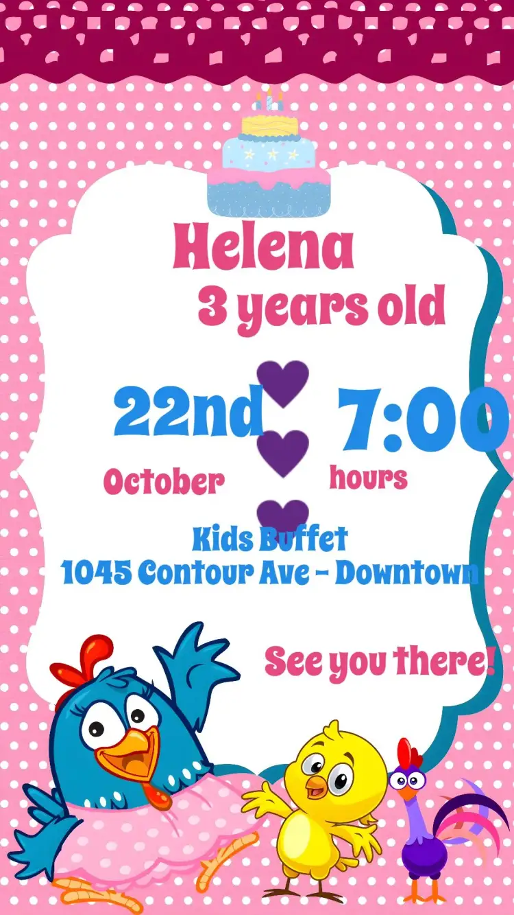 Invitation Galinha Pintadinha – Kids' Birthday Party theme colorful, fun, playful, childish, themed