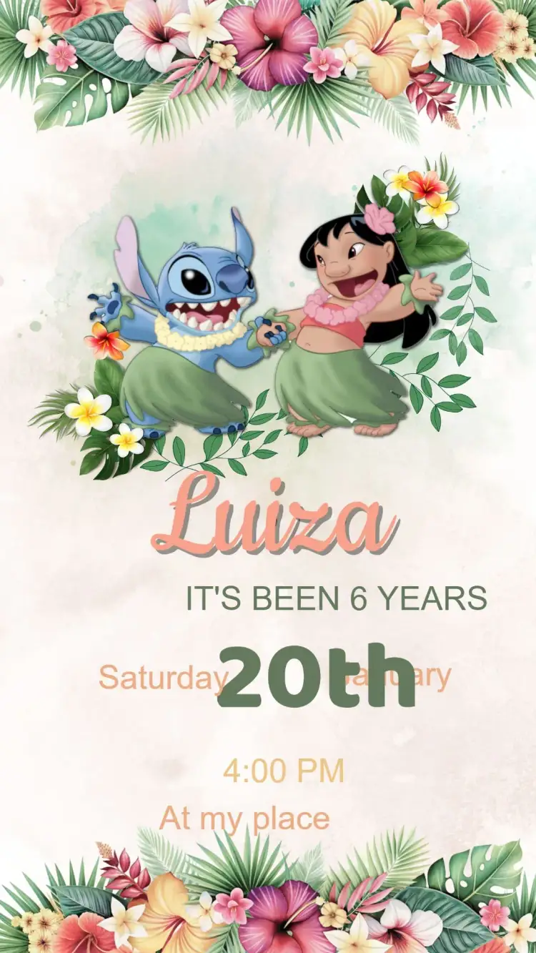 Invitation Lilo and Stitch Birthday Invitation – Kids' Birthday Party theme tropical, colorful, fun, hawaiian, childlike