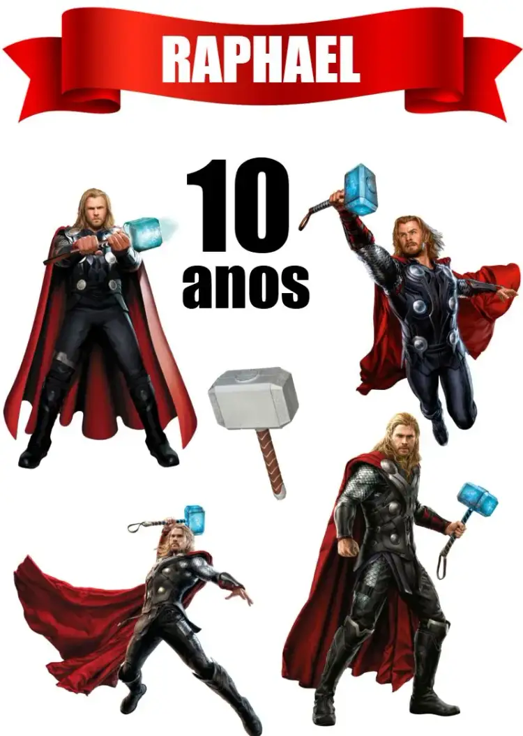 Invitation Thor Hero Cake Topper – Cake topper theme superheroes, modern, colorful, dynamic, adventure, futuristic