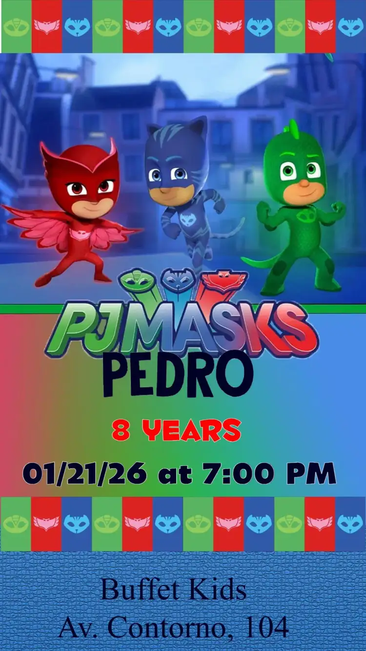 Invitation PJ Masks – Kids' Birthday Party theme colorful, fun, themed, childish, superheroes