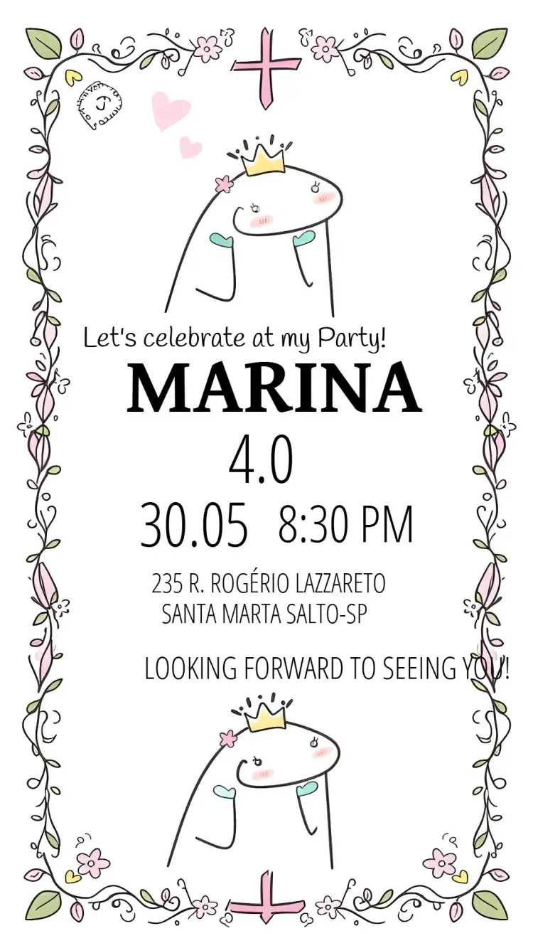 Invitation Flork Floral Bentô – Birthday theme floral, colorful, modern, fun, meme, youthful