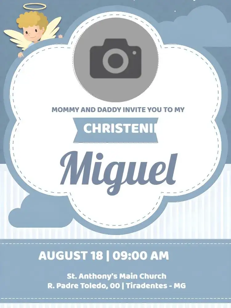 Invitation Baptism With Photo Christening – Baptism theme celestial, minimalist, light blue, childlike, delicate