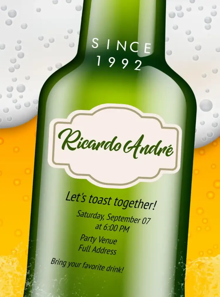 Invitation Beer Pub Heineken – Birthday theme pub, contemporary, laid-back, retro, informal, celebratory