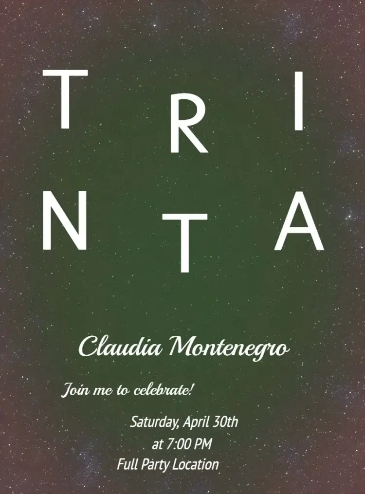 Thirty Years Minimalist Glitter invitation