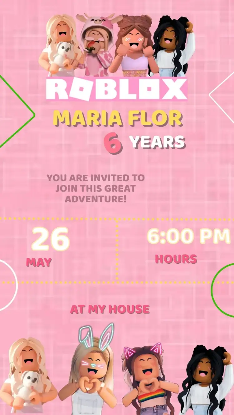 Roblox Pink Birthday Invitation