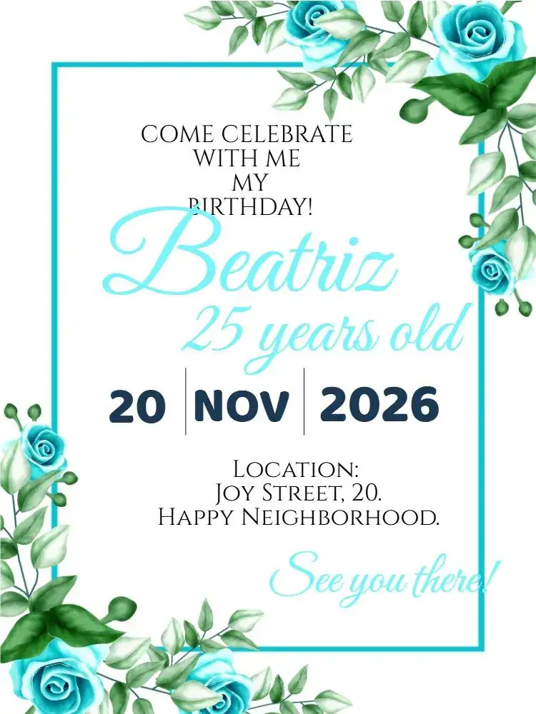 Invitation Light Blue Floral Birthday – Birthday theme floral, delicate, light blue, modern, feminine