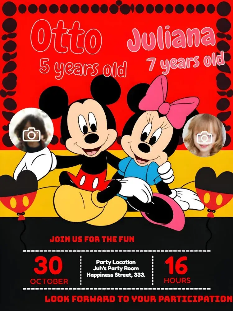 Double Mickey And Minnie Mouse With Boy Photo invitation
