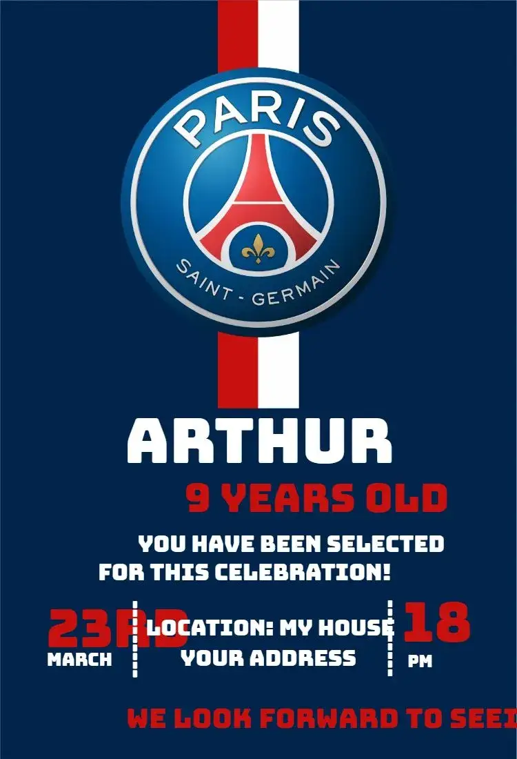 Invite Paris Saint Germain 2 editable and customizable