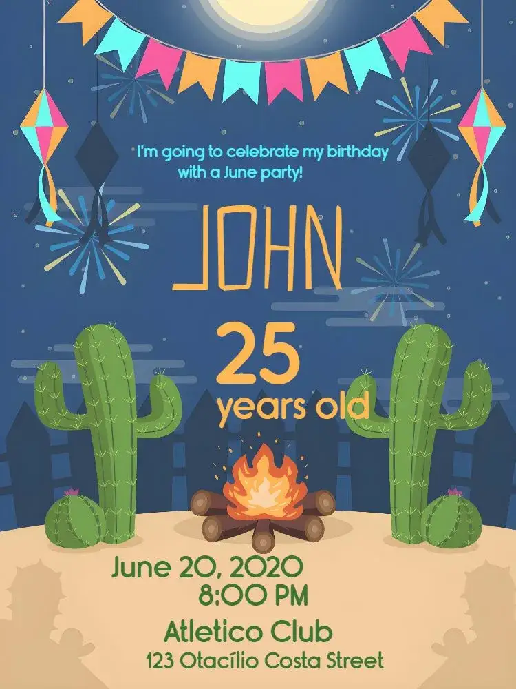 Invitation From Junina Party Arraiá João – Commemorative Dates theme colorful, vintage, country, rustic, festive, traditional
