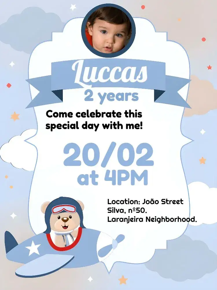 Invitation Little Aviator Bear With Boy's Photo – Diaper Shower theme aeronautical, children's, playful, modern, colorful, playful