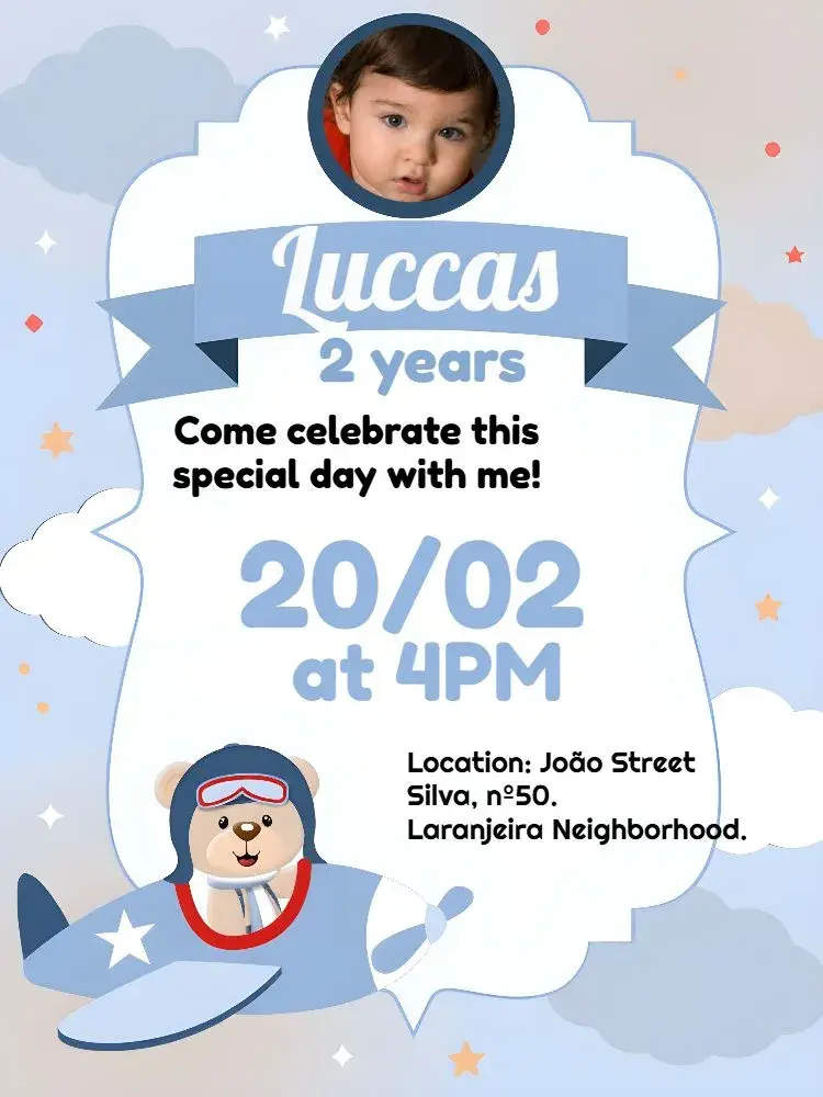 Little Aviator Bear With Boy's Photo invitation