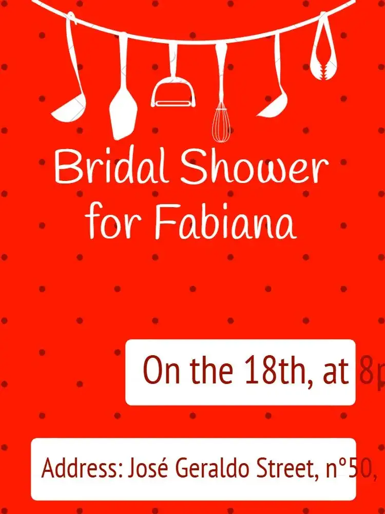 Invitation Bridal Shower Celebration – Bridal Shower theme vibrant red, kitchen elements, festive design, cheerful bubbles, utensil-inspired, contemporary style