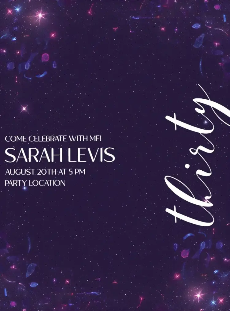 Invite Turning 30 Purple Invitation editable and customizable