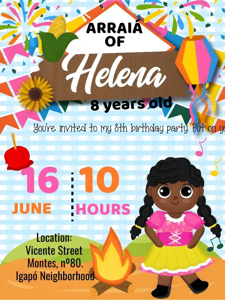 Invitation Junina Party Arraiá João – Commemorative Dates theme colorful, vintage, rustic, festive, themed