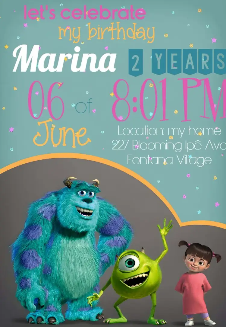 Monsters Inc Boo Pixar invitation