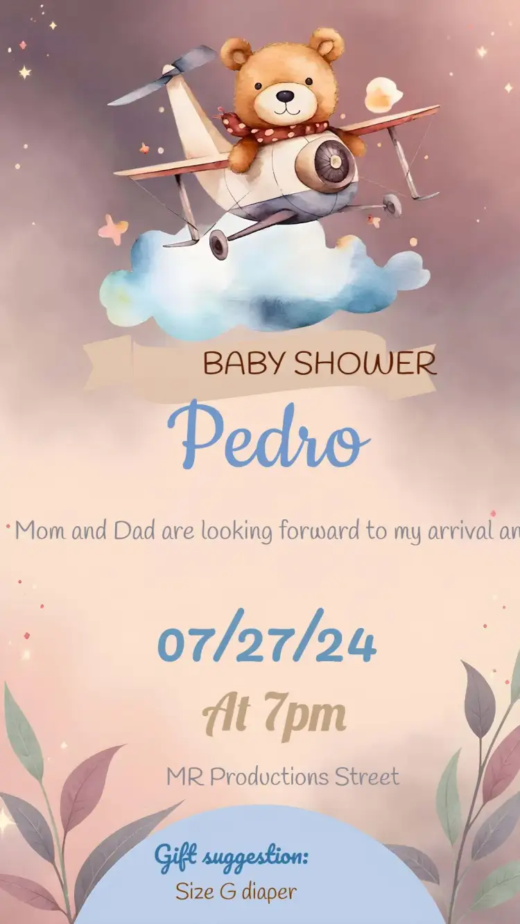 Invitation Bear Aviator Teddy Bear Diaper Shower – Diaper Shower theme playful, colorful, aerospace-themed, childlike, cute, modern