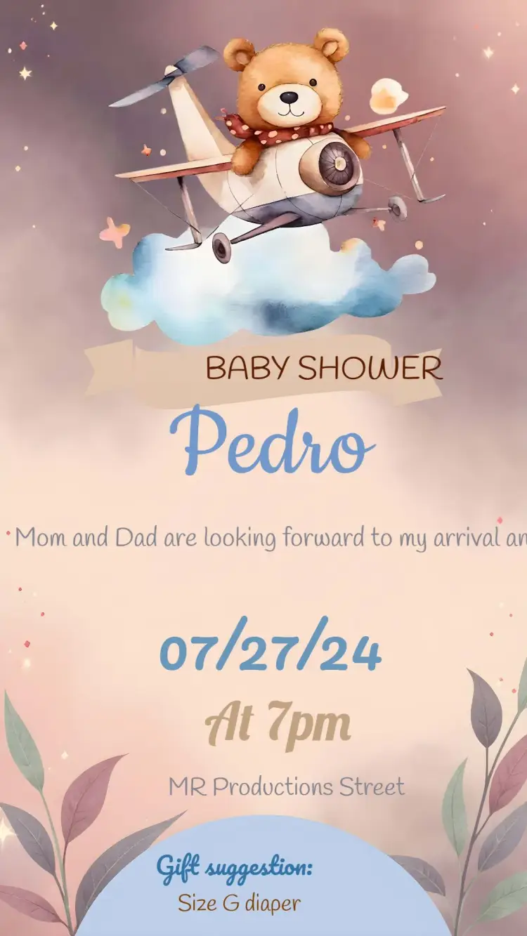 Bear Aviator Teddy Bear Diaper Shower invitation