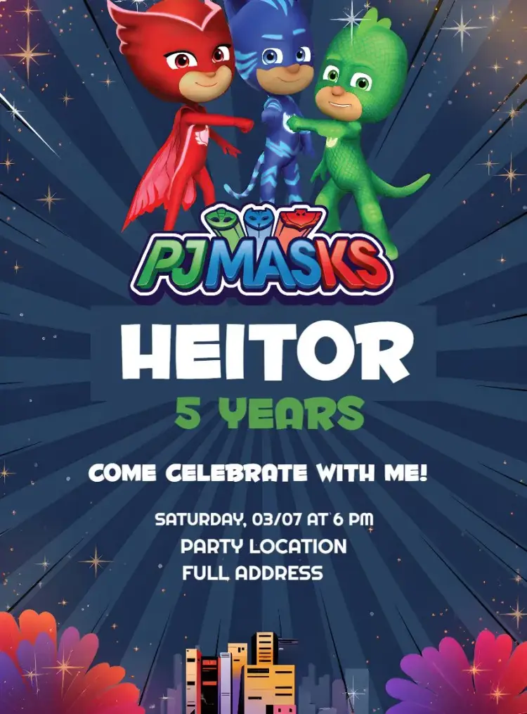 Pj Masks Heroes invitation