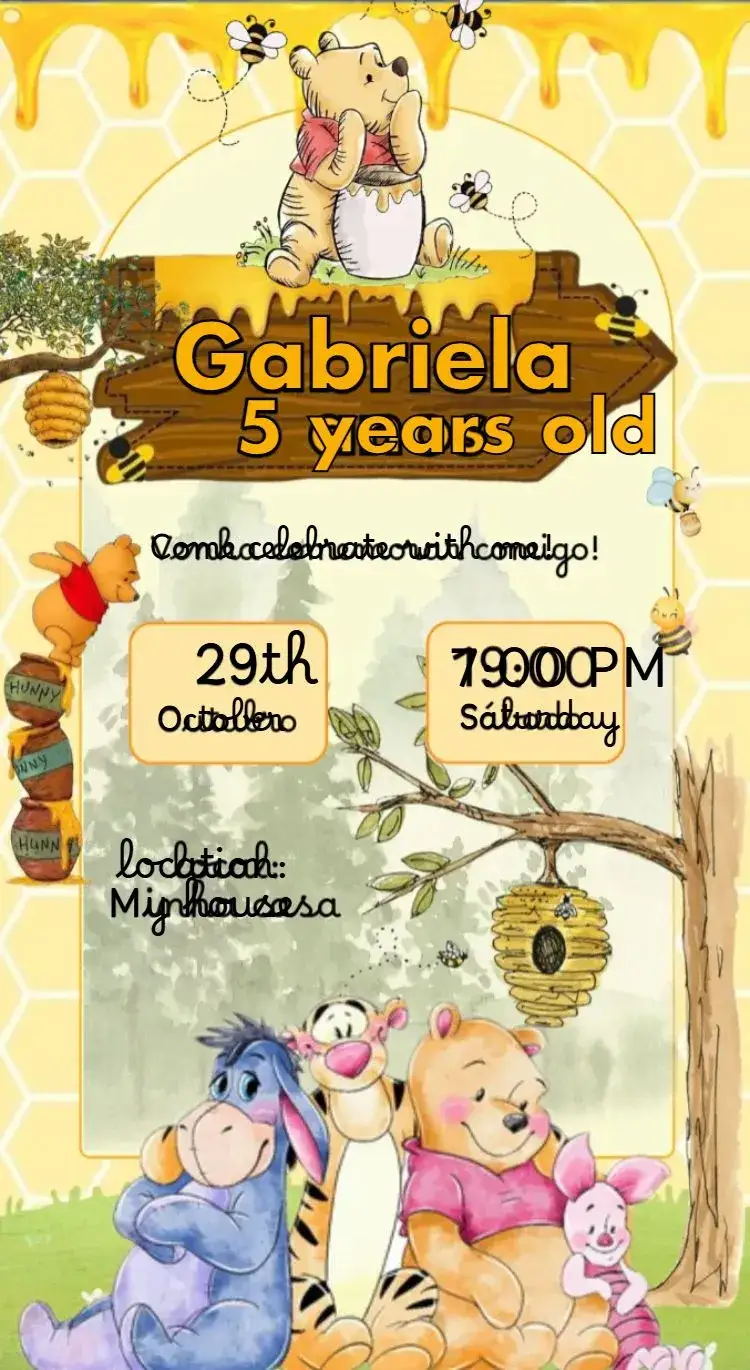 Invitation Winnie the Pooh – Kids' Birthday Party theme colorful, playful, fun, childlike, themed, animals