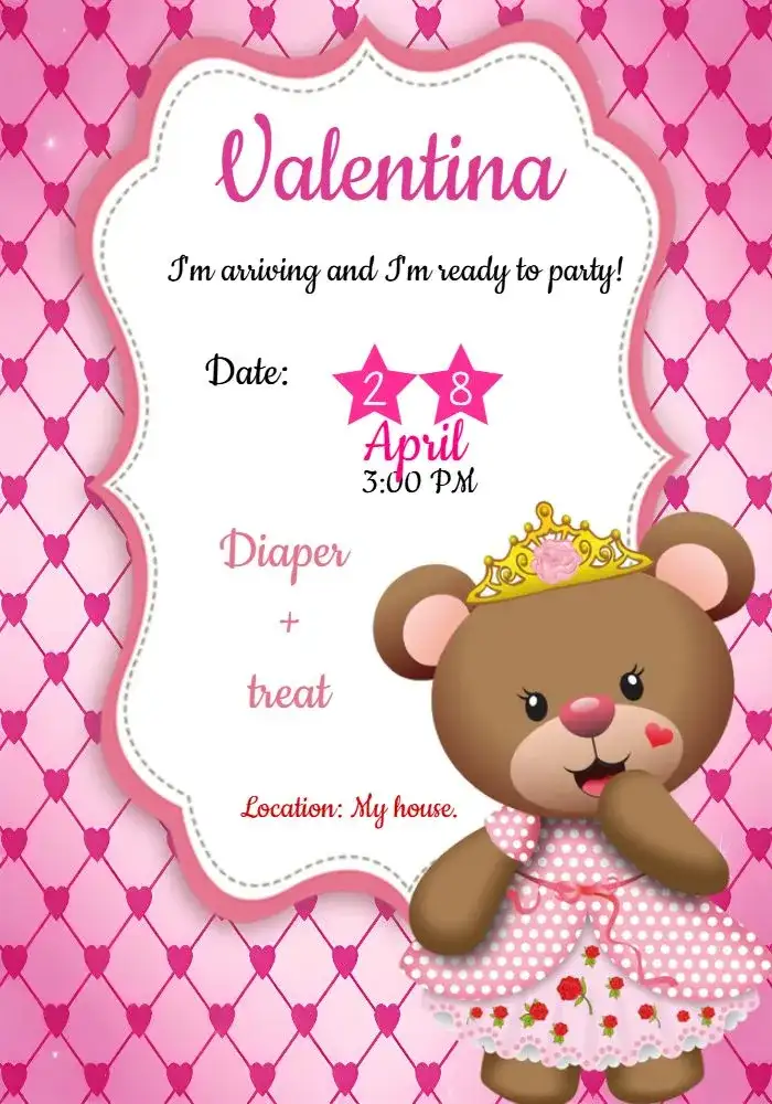 Princess Teddy Bear Baby Shower Heart