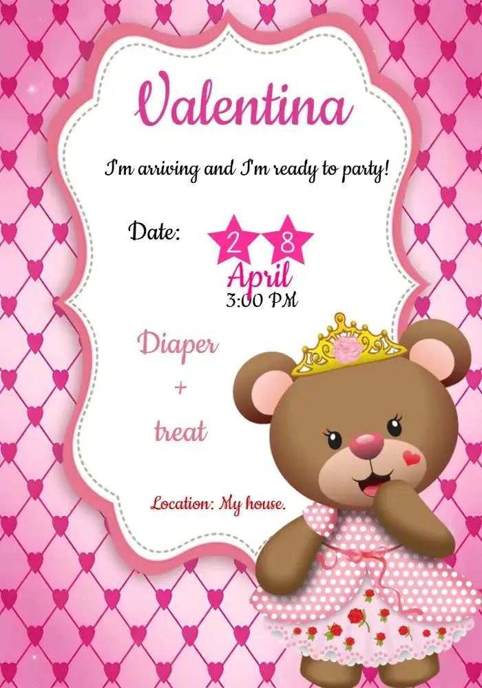 Princess Teddy Bear Baby Shower Heart invitation