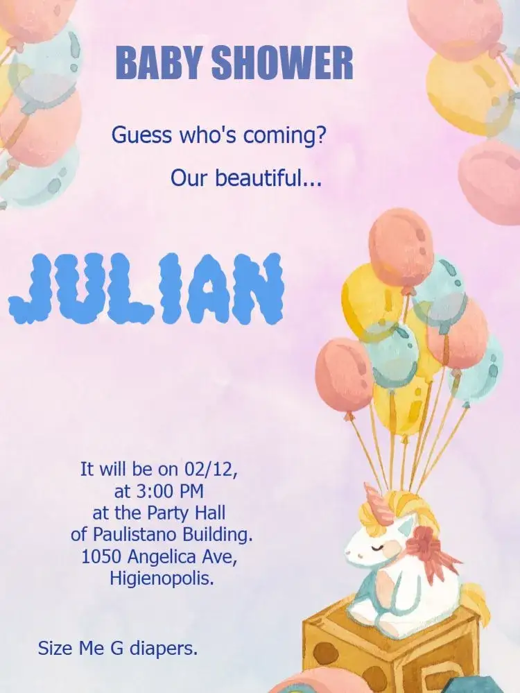 Invitation Unicorn Custom Digital Diaper – Diaper Shower theme pastel colors, playful, colorful, magical, childlike, fun