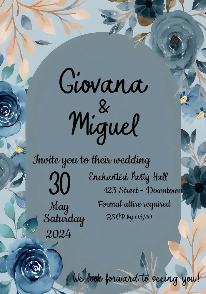 Blue Floral Civil Wedding invitation