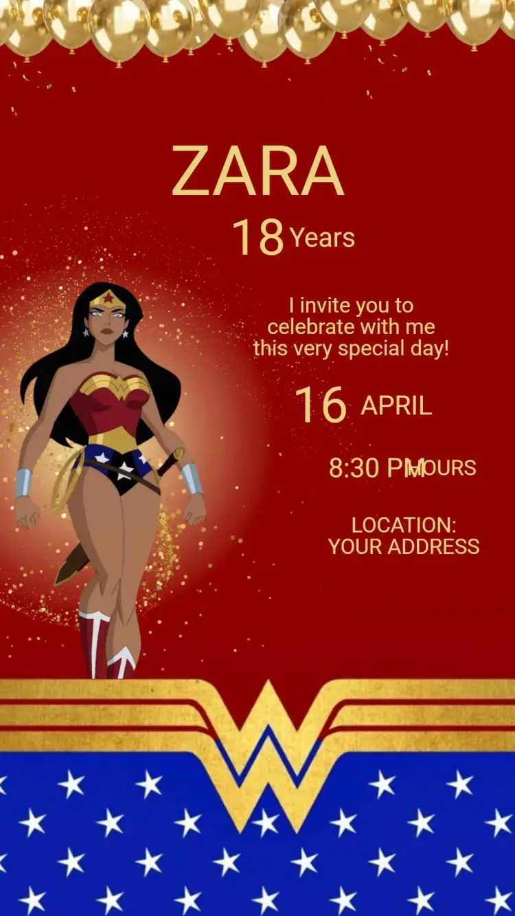 Invite Wonder Woman Adult Birthday Invitation editable and customizable
