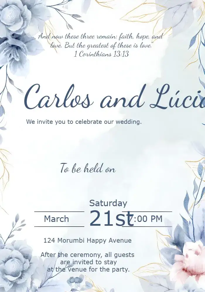 Invitation Blue Floral Wedding – Wedding theme floral, watercolor, romantic, elegant, modern