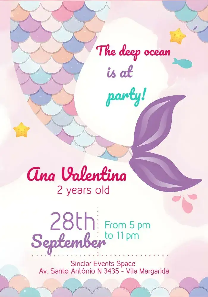 Invitation Mermaid Under the Sea Scale – Kids' Birthday Party theme colorful, navy, playful, fantasy, fun