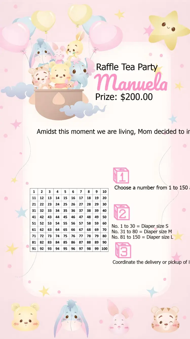 Pooh Bear Cute Balloon Tea Raffle invitation