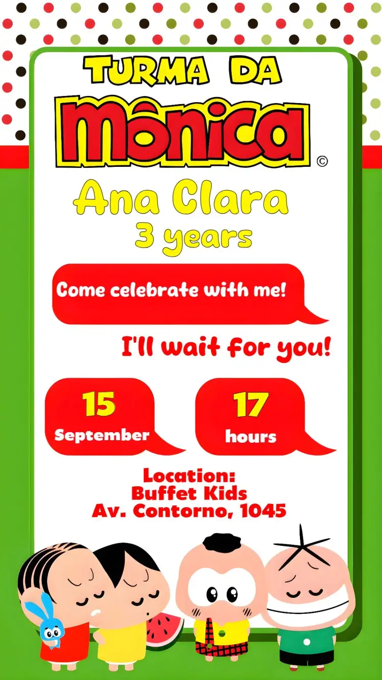 Invitation Monica's Gang – Kids' Birthday Party theme colorful, playful, childish, themed, playful