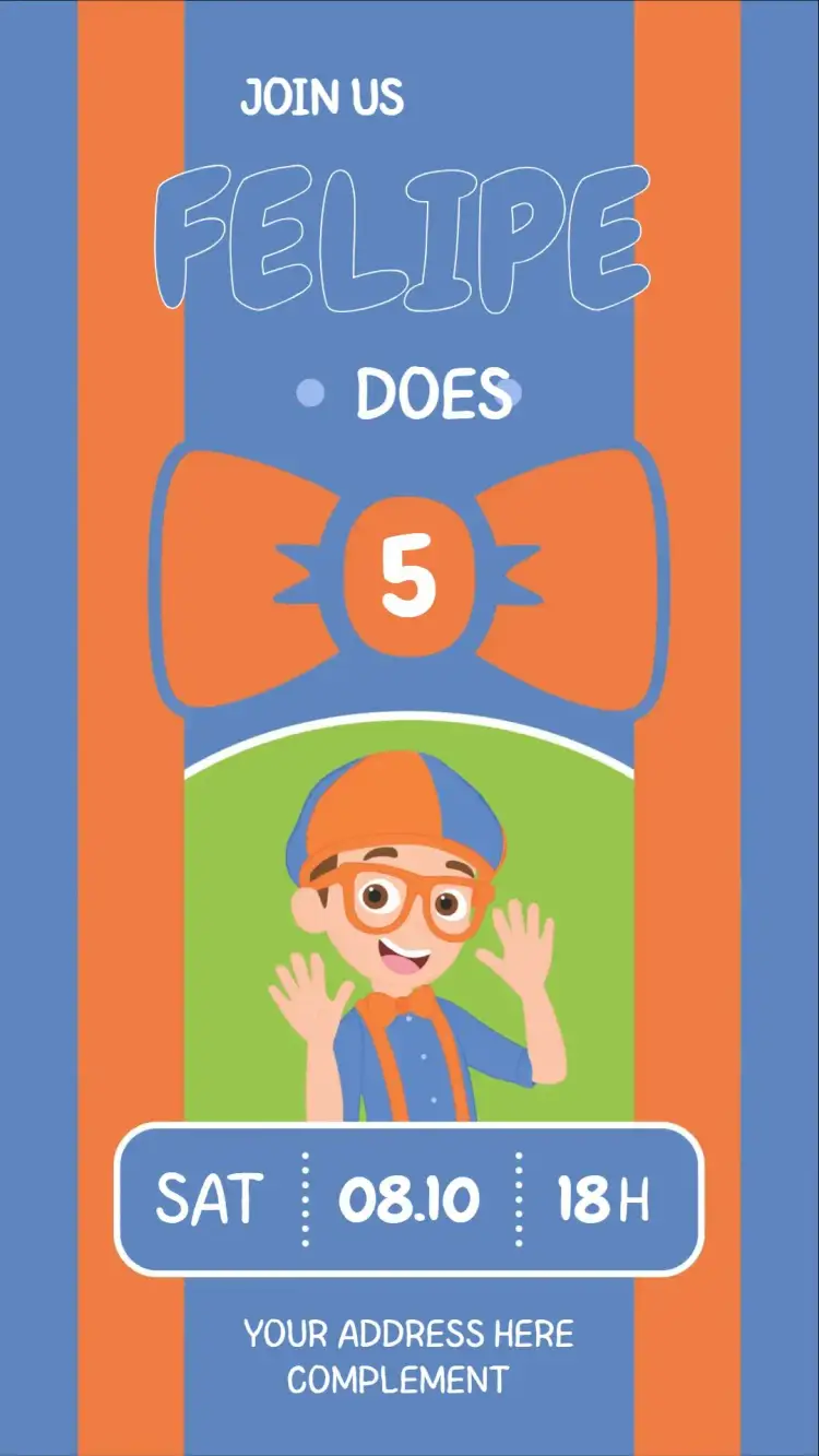 Invitation Blippi – Kids' Birthday Party theme colorful, fun, themed, childish, lively