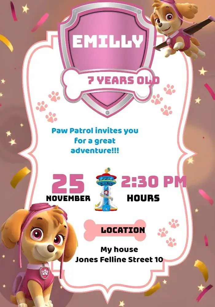 Skye Paw Patrol Dog invitation