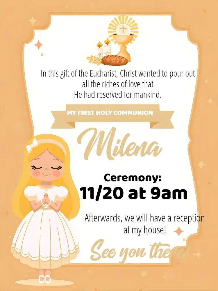 First Communion Eucharist Blonde Catholic Girl