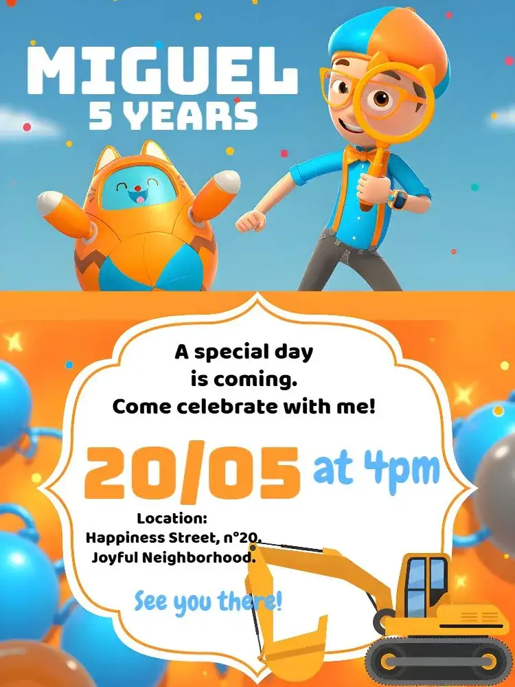 Blue Blippi invitation