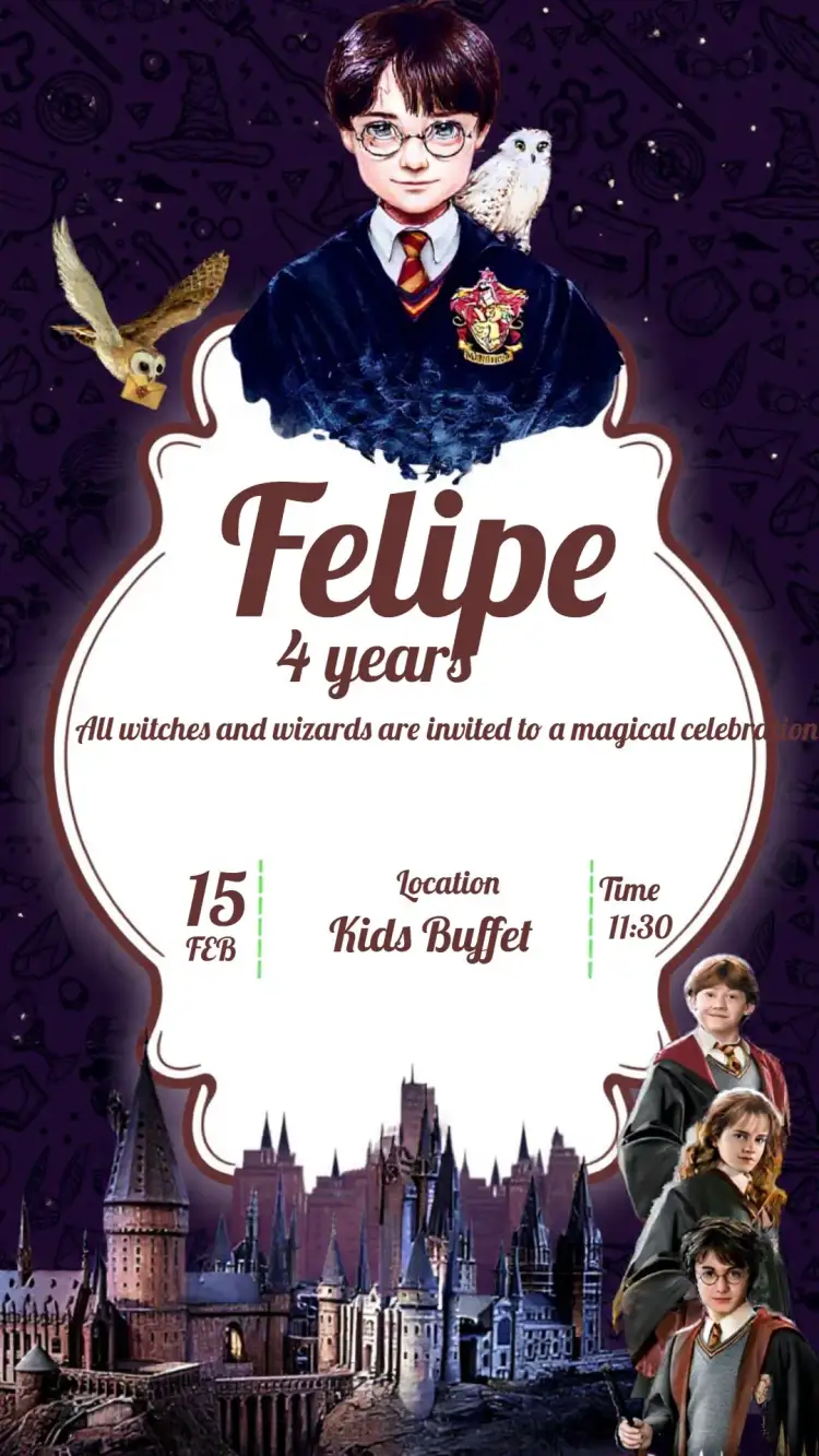 Invitation Harry Potter Movie – Kids' Birthday Party theme magician, wizard, fantasy, dark, colorful, adventure