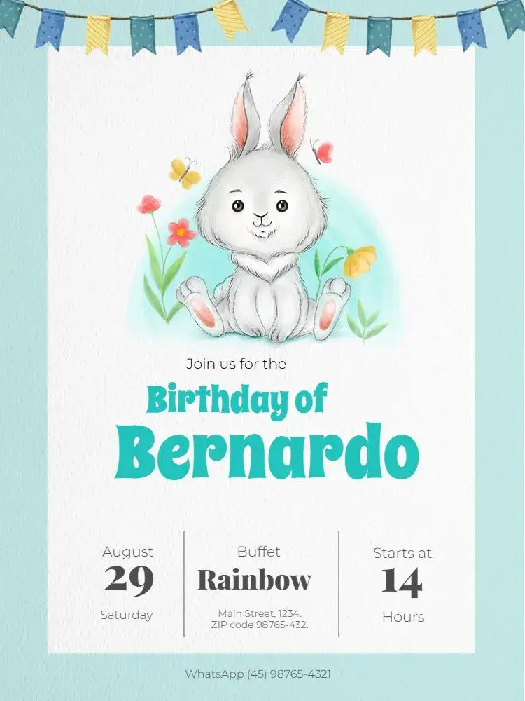 Boys' Watercolor Bunny Children's Party invitation