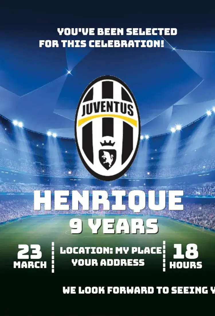 Invitation Juventus 4 – Birthday theme football, modern, vibrant, sporty, colorful, fun