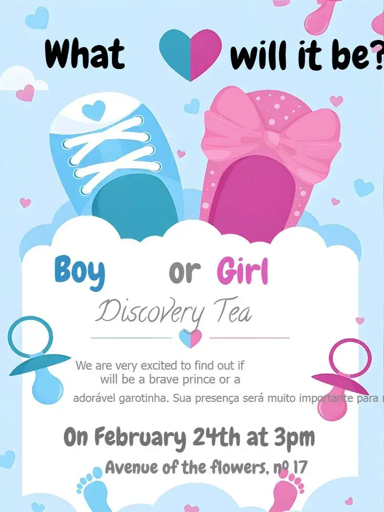 Pink Blue Boy Gender Reveal Tea Party invitation
