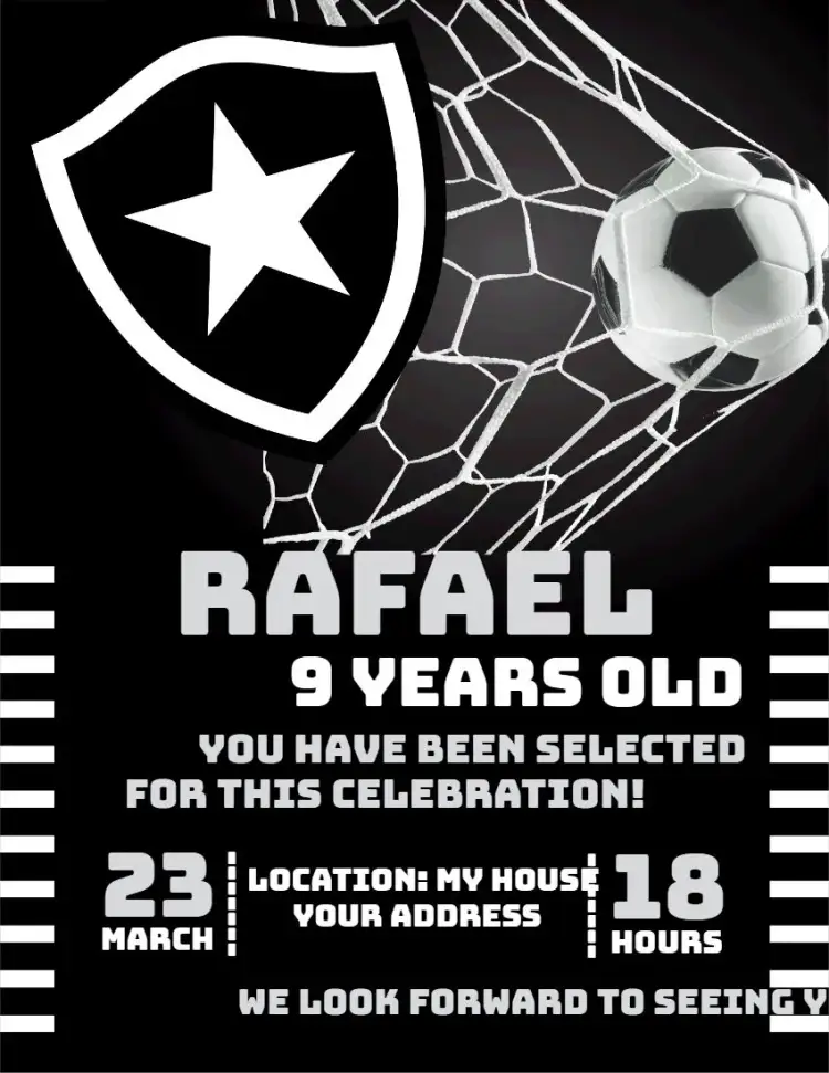 Invitation Botafogo 1 – Birthday theme colorful, sporty, modern, fun, childlike